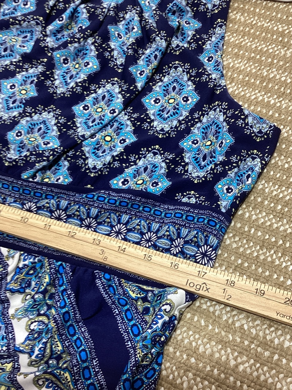London Times Size 16 Navy and Blue Printed Halter Maxi Dress - Picture 10 of 14